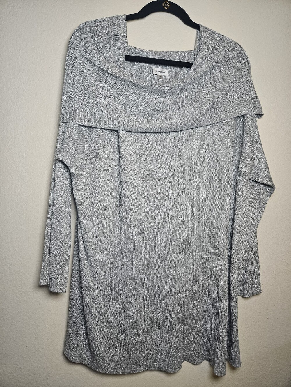 Avenue 3x 26/28 Plus Size Cowl Neck Womens Long Sleeve Winter Top Silver Sparkle